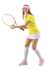 Fototapeta na wymiar Beautiful tennis player on white background