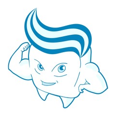 Strong tooth with toothpaste hair