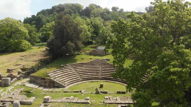 Drone flying over ancient Roman amphitheater.Parco tuscolo,Rome,Italy