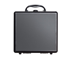 Black modern suitcase isolated on white background, front view