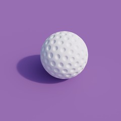 purple golf ball color isolated on purple color background. minimal sport idea. 3D render.