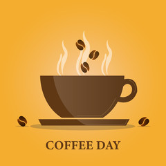 1 October, International Coffee Day. Cup of coffee. Vector, illustration background.