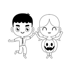 silhouette of children disguised on white background