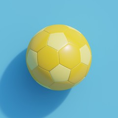 Fototapeta premium Yellow football on blue background color top view. minimal sport idea. 3D Render.