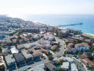 San Clemente, California beach town ocean pier drone views - obrazy, fototapety, plakaty