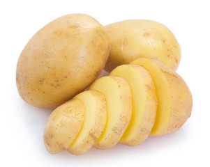 Raw potato on white background