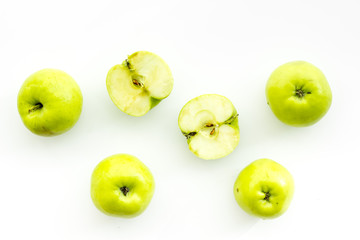 Green apples pattern on white background top view