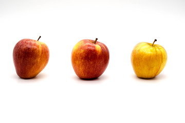 3 apples centered on a white isolated background