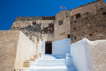Ruins of the Castle of Akrotiri also known as Goulas or La Ponta, a former Venetian castle on the...