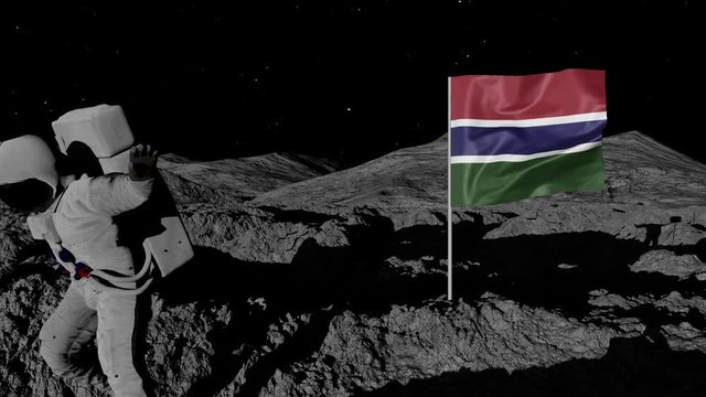 astronaut planting Gambia flag on the moon.