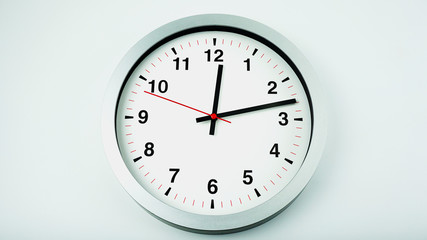 Gray wall clock face beginning of time 12.13 am or pm on White background, Copy space for your text, Time concept..
