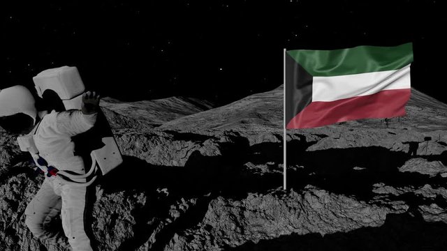 astronaut planting Kuwait flag on the moon.