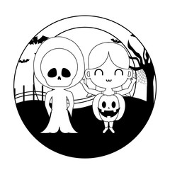 cute children disguised with icons halloween