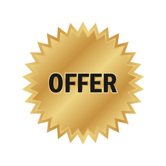 Gold star seal. Offer banner sticker for advertising. Add medal banner.