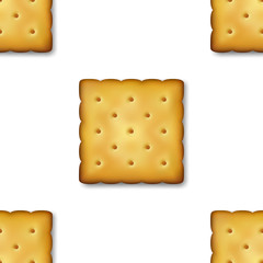Seamless Pattern with Realistic Vector 3d Square Delicious Cookies Rustic, Cracker, Biscuit. Design Template of Sweet Cookie, Yummy Crackers, Breakfast Snack. Wallpaper, Packaging, Print for Textile