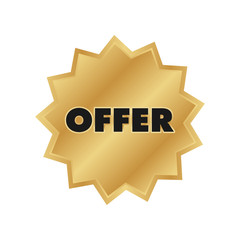 Gold star seal. Offer banner sticker for advertising. Add medal banner.