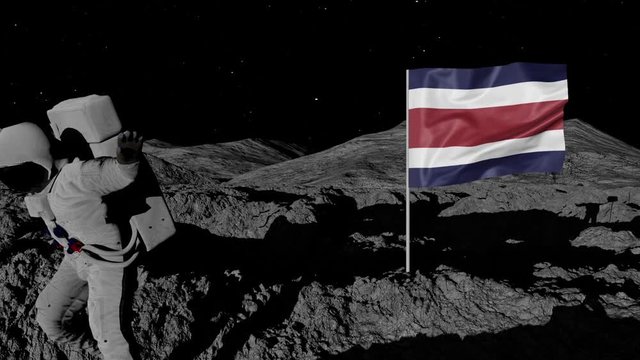 astronaut planting Costa rica flag on the moon.