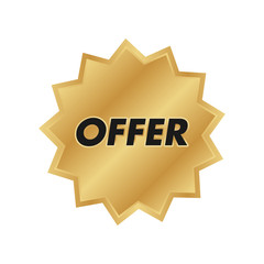 Gold star seal. Offer banner sticker for advertising. Add medal banner.