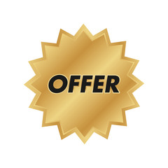 Gold star seal. Offer banner sticker for advertising. Add medal banner.