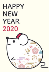 年賀状　ネズミ　令和二年　テンプレート　オフホワイト