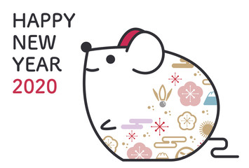 年賀状　ネズミ　令和二年　テンプレート