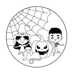 scene of children disguised with icons halloween