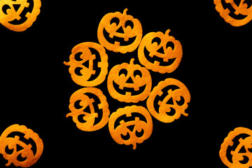 Halloween icons. scary pumpkin decoration isolated on black back