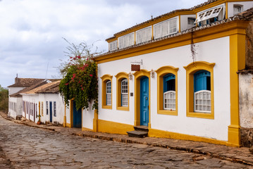 Old colonial houses with cobblestone streets in the historical center of Tiradentes, Minas Gerais, Brazil