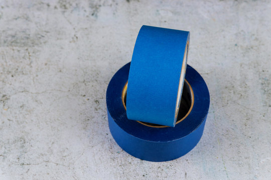 Blue Painters Tape on White Stock Image - Image of painters, tape