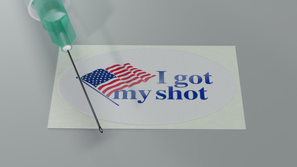 3D illustration of a syringe for a flu shot and i got my shot sticker
