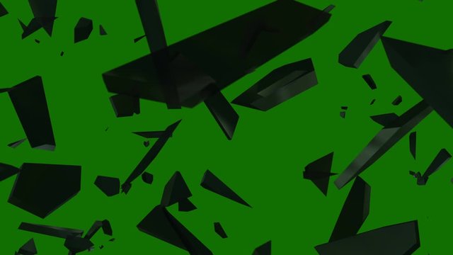 Shattered Glass Slow Motion on Green Screen, Broken glass.