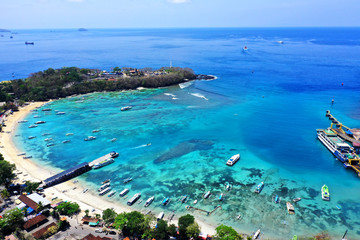 Aerial view of mediterranean sea, Padang Bai, Bali.