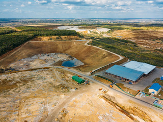 City dump. Aerial view of urban solid waste landfill