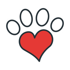 Paw with Heart Icon. Concept for Healthcare Medicine and Pet Care. Outline and Black Domestic Animal. Pets Symbol, Icon and Badge. Simple Vector illustration