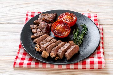 Grilled medium rare beef steak