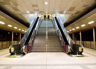 Staircase in Sky Train Station, Escalators and stairs at train station - Powered by Adobe