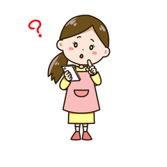 スマートフォンを見て疑問に思う女性　ポーズ　イラスト