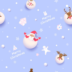 Merry Christmas with santa claus, reindeer, snowman on snow background design to seamless pattern.