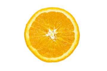 Orange fruit slice on white background.