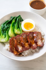 roast barbecue red pork on topped rice