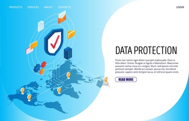 Data protection vector website landing page design template