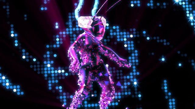 looping colorful dancer with LED lights and reflections dancing and moving with particles