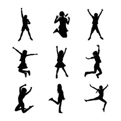 Happy Kids Jumping Silhouettes