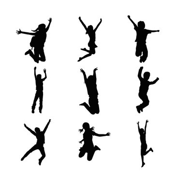 Happy Kids Jumping Silhouettes
