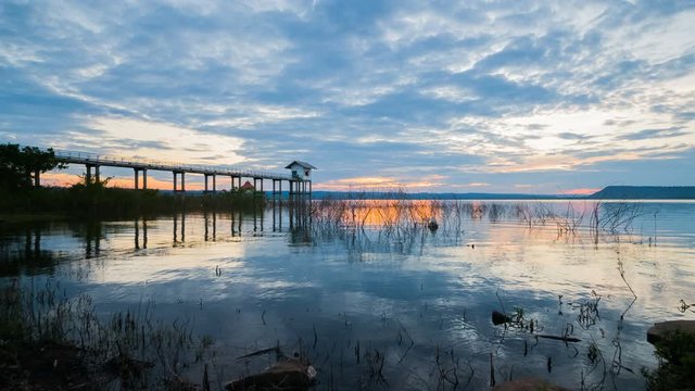 Day to night time lapse of sunset at Lum Chae dam, Khonburi, Nakhon Ratchasima, Thailand