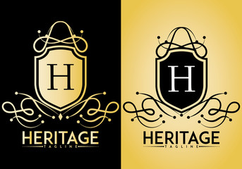 Heritage crest logo with badge and swirl isolated on background. Letter logo, Initials logo, suitable for any company, ready to print, easy to edit, organized layer.