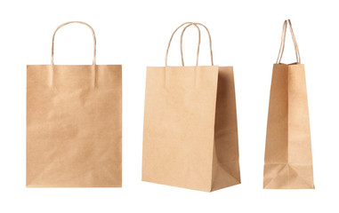 Brown paper shopping bags isolated on white background - Powered by Adobe