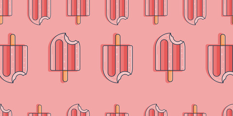 Bitten red ice pop seamless pattern background. Food vector illustration
