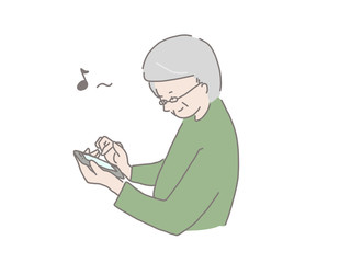 スマホを持った年配男性　鼻歌