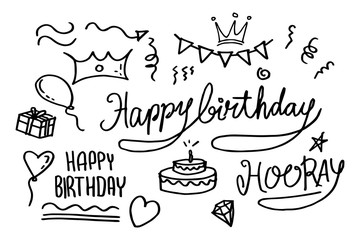 hand drawn of doodle party. design element for concept design greeting card happy birthday. vector illustration